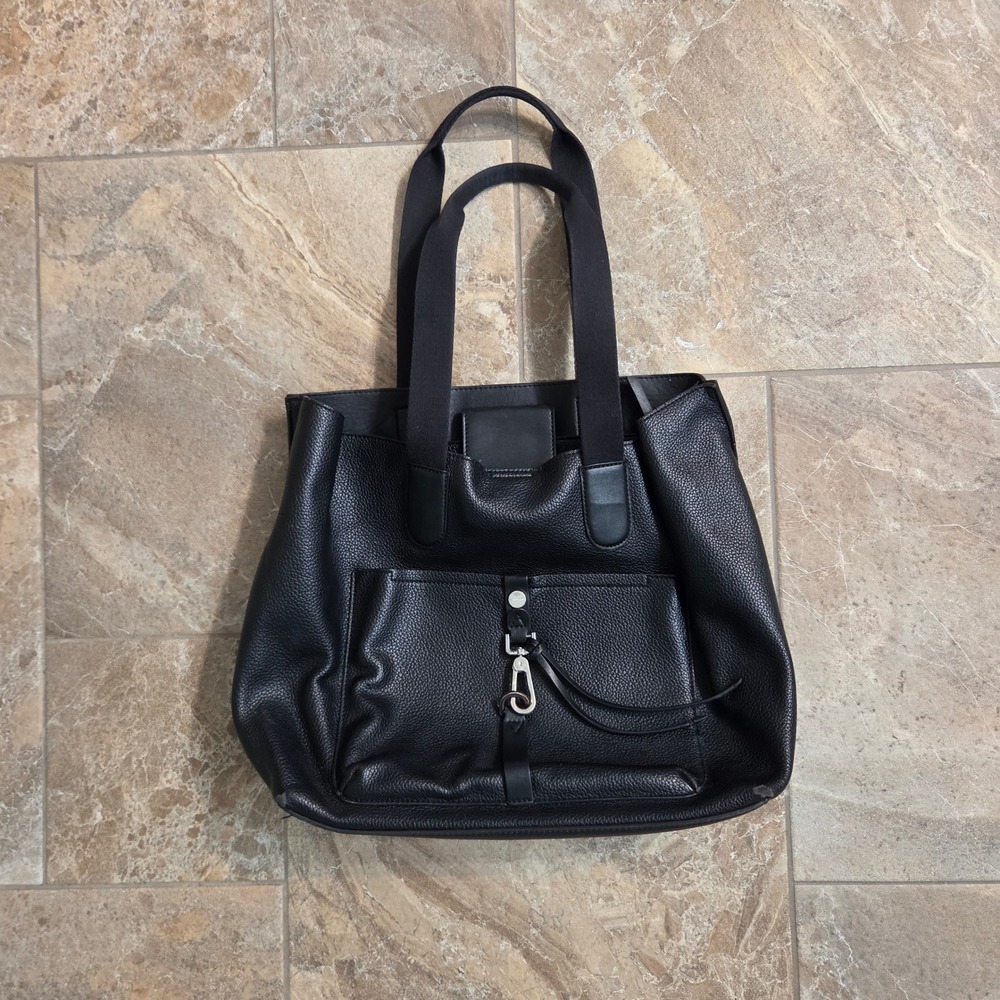 Calvin Klein Black Pebbled Faux Leather Tote Bag Shoulder Bag Silver Hardware